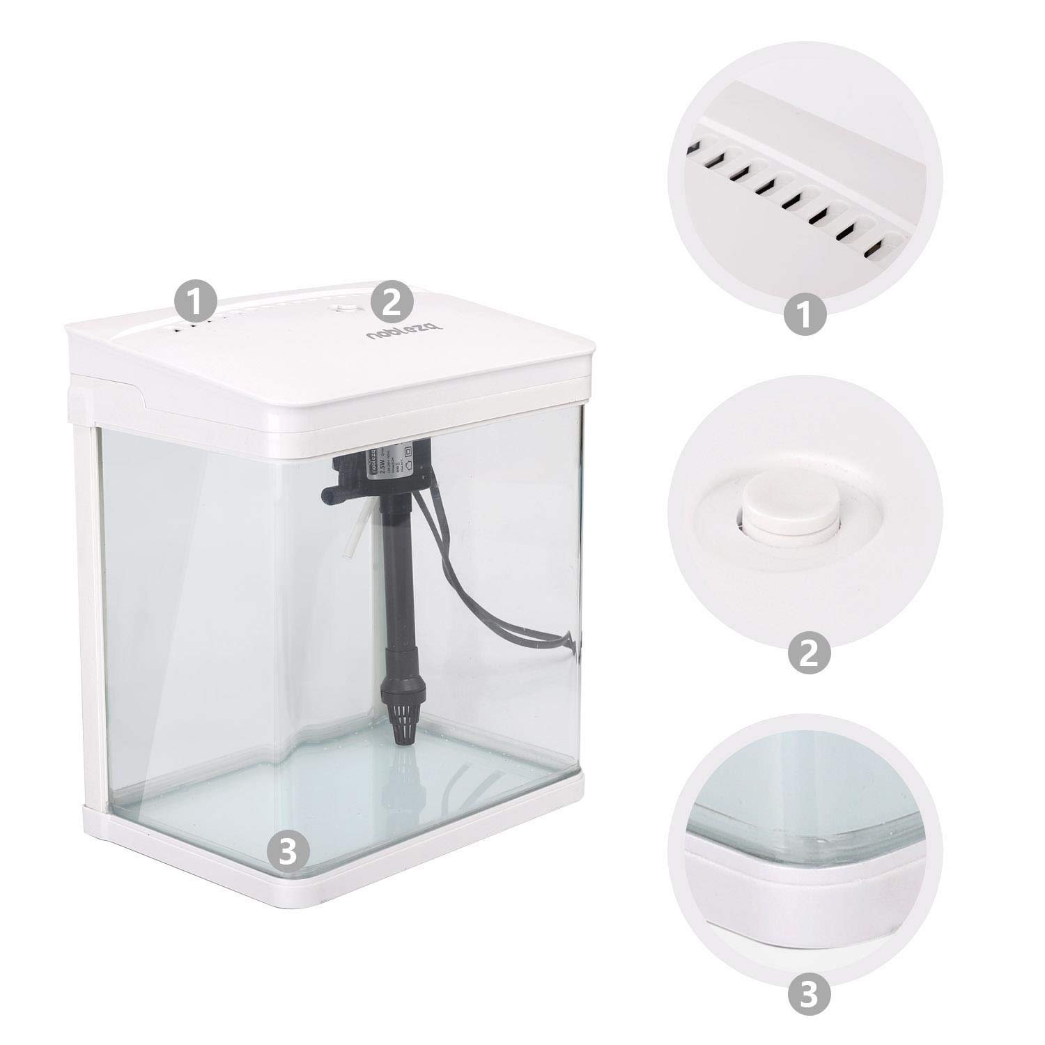 Mini Ενυδρείο - 14L με Φωτισμό LED, Αντλία Νερού και Φίλτρο, Λευκό Nobleza 30002